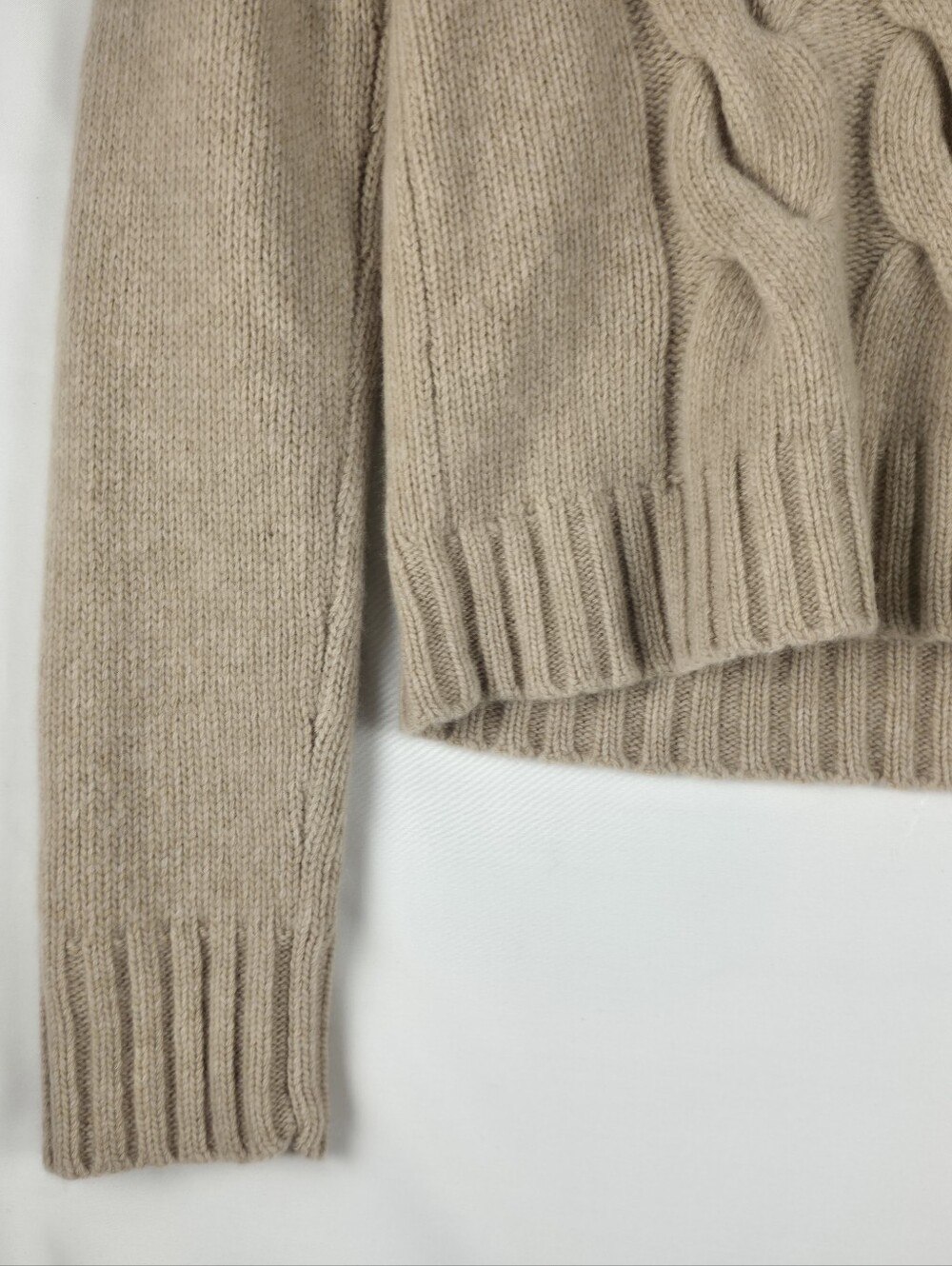 J. Crew Cashmere Blend Cable Knit V-Neck Sweater Tan Camel Minimalist Medium - Picture 4 of 10